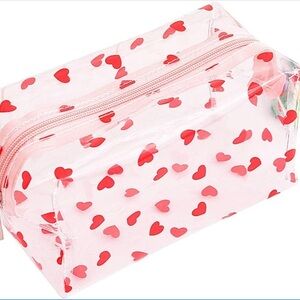NWT No Label Cute Red Hearts Crystal Clear Cosmetic Bag